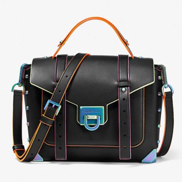 Michael Kors Handbags - Michael Kors Manhattan Medium Contrast-Trim Leather Satchel